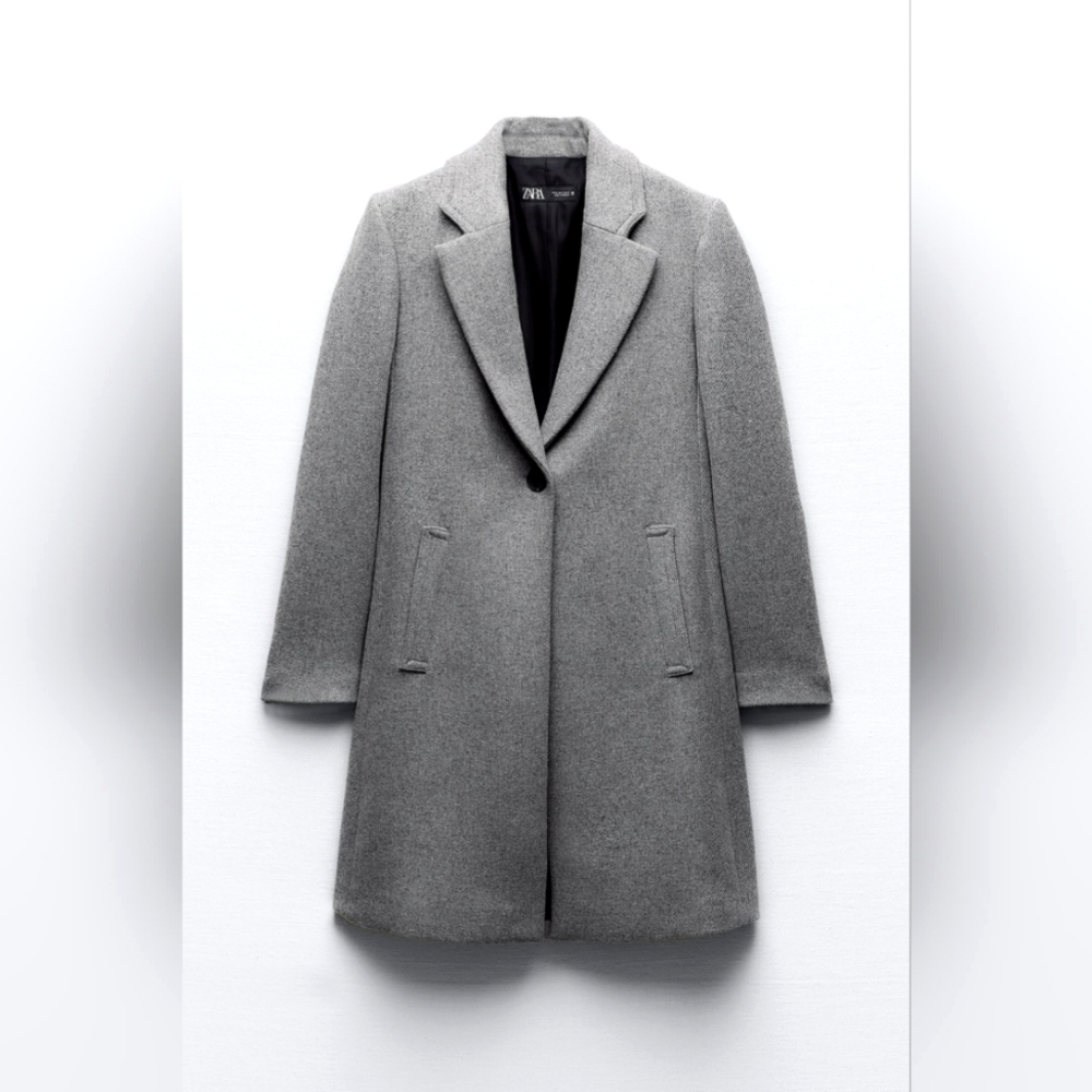 NWT  ZARA GRAY Felt Texture Coat JACKET 50% WOOL S 8431/102